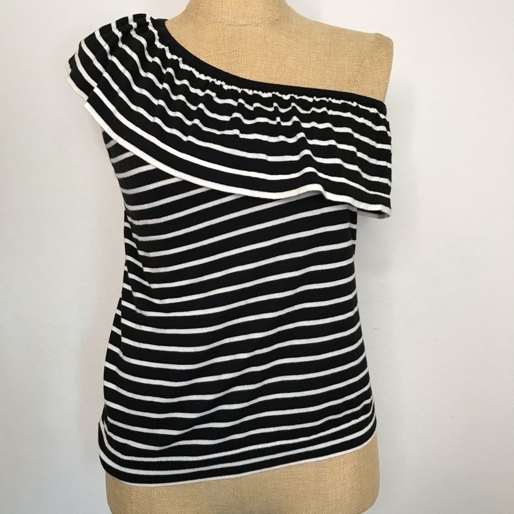J. Crew Factory Striped One Shoulder Top, black and white, Size Large